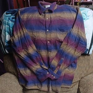 Men's Casual Striped Button-Down Shirt — Blue, Purple & Tan